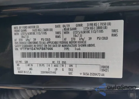 2019 Ford F-150 Xlt z USA, uszkodzony, nr VIN 1FTFW1E47KFB87666